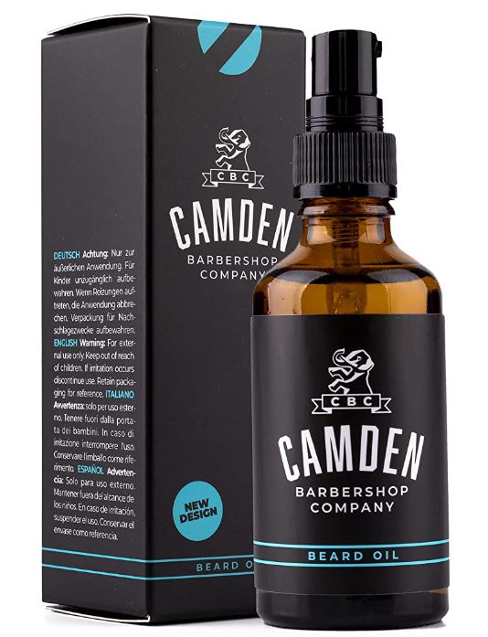 huile de barbe de la marque Camden avec sa boite