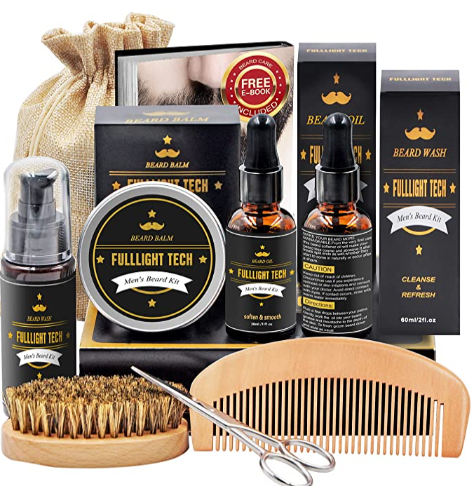 Kit barbe avec peigne, brosse, baume, ciseau et huiles pour la barbe